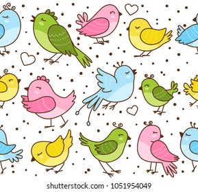 Seamless pattern with cute little birds