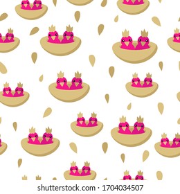 Seamless pattern with cute little birds in a nest. Vector illustration for textile, art paper, background, print, wallpaper.