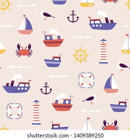 seamless pattern with cute little boats ornament