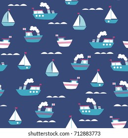seamless pattern with cute little boats ornament