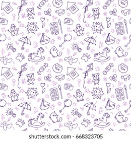 Seamless pattern for cute little boys and girls. Hand drawn children drawings. Sketch style. Doodle children drawing background. Vector illustration