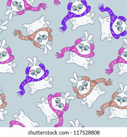 Seamless pattern with cute little bunnies