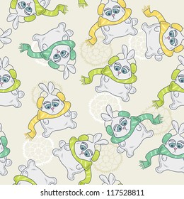 Seamless pattern with cute little bunnies