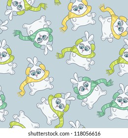 Seamless pattern with cute little bunnies