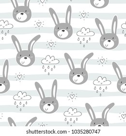 Seamless pattern with cute little bunny. vector illustration.