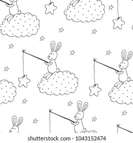 Seamless pattern with cute little bunny. vector illustration