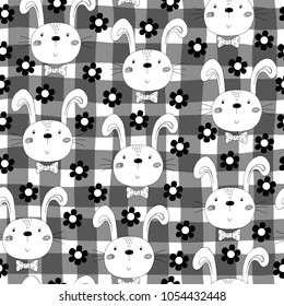Seamless pattern with cute little bunny. vector illustration