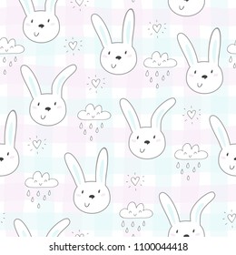 Seamless pattern with cute little bunny. vector illustration