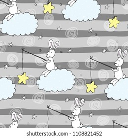 Seamless pattern with cute little bunny. vector illustration