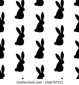 Seamless pattern with cute little bunny. vector illustration. Black and white print, wallpaper for design card, baby nappy, diaper, scrapbook, holiday wrapping paper, textile, bag print, t shirt