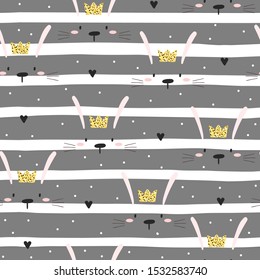 Seamless pattern with cute little bunny. vector illustration