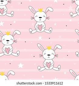 Seamless pattern with cute little bunny. vector illustration