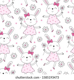 Seamless pattern with cute little bunny. vector illustration