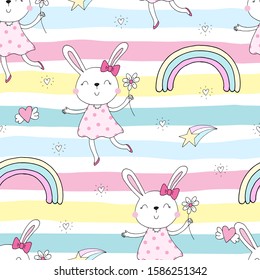 Seamless pattern with cute little bunny. vector illustration