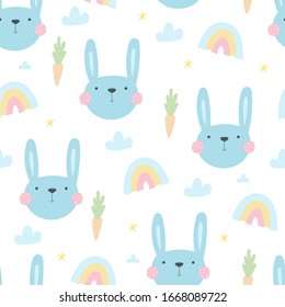 Seamless pattern with cute little bunny. vector illustration. Vector print with rabbit