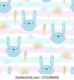 Seamless pattern with cute little bunny. vector illustration. Vector print with rabbit