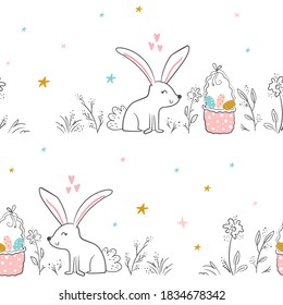 Seamless pattern with cute little bunny. vector illustration. Vector print with rabbit