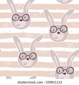 Seamless pattern with cute little bunny. vector illustration.
