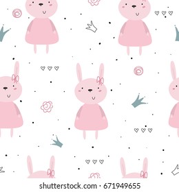 Seamless pattern with cute little bunny. vector illustration.