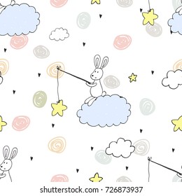 Seamless pattern with cute little bunny. vector illustration.