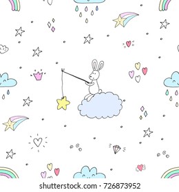 Seamless pattern with cute little bunny. vector illustration.