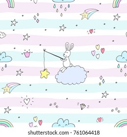 Seamless pattern with cute little bunny. vector illustration.