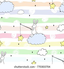 Seamless pattern with cute little bunny. vector illustration.