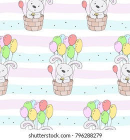 Seamless pattern with cute little bunny. vector illustration.