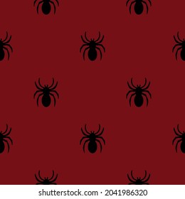 Seamless pattern of cute little cartoon ghosts and red bats on a black background. Background with a simple creepy character and scary ghostly monsters. For fabric and wrapping paper for Halloween.