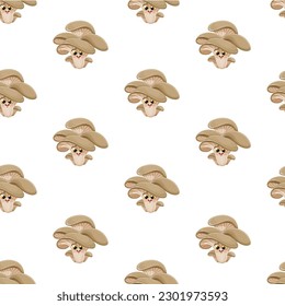 Seamless pattern from cute little cartoon emoji big oyster mushroom on a white background