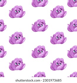 Nahtloses Muster aus süßem, kleinen Cartoon Emoji, roter Kohl auf weißem Hintergrund