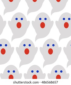 Seamless pattern of cute little cartoon ghosts. Pattern for paper, textile, game, web design.