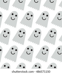 Seamless pattern of cute little cartoon ghosts. Pattern for paper, textile, game, web design.