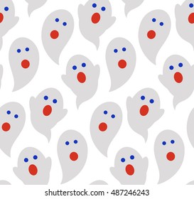 Seamless pattern of cute little cartoon ghosts. Pattern for paper, textile, game, web design. Halloween element.