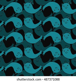 Seamless pattern of cute little cartoon ghosts. Pattern for paper, textile. Halloween element.