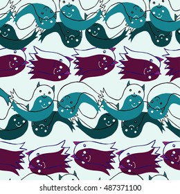 Seamless pattern of cute little cartoon ghosts. Pattern for paper, textile. Halloween element.
