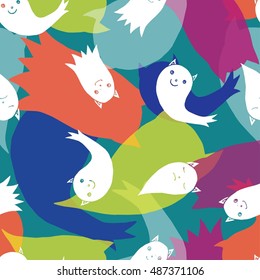 Seamless pattern of cute little cartoon ghosts. Pattern for paper, textile. Halloween element.