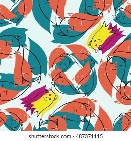 Seamless pattern of cute little cartoon ghosts. Pattern for paper, textile. Halloween element.