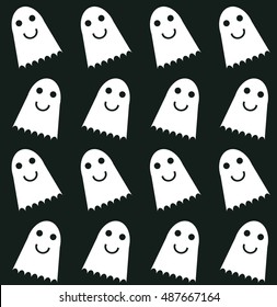 Seamless pattern of cute little cartoon ghosts. Pattern for paper, textile, game, web design.