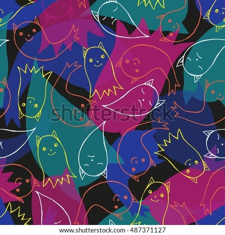 Seamless pattern of cute little cartoon ghosts. Pattern for paper, textile. Halloween element.