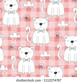 Seamless pattern with cute little cat. vector illustration