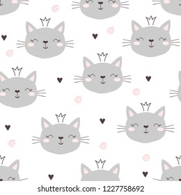 Seamless pattern with cute little cat. vector illustration.