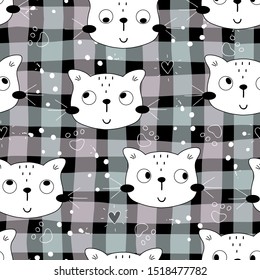 Seamless pattern with cute little cat. vector illustration.