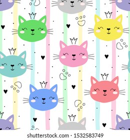 Seamless pattern with cute little cat. vector illustration.