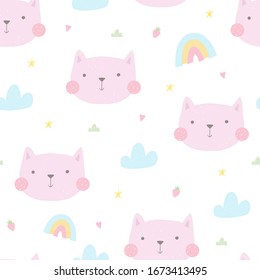 Seamless pattern with cute little cat. vector illustration. Vector print with kitten