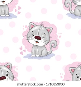 Patrón sin inconvenientes con un lindo gato. ilustración vectorial. Ilustración vectorial dibujada a mano con una impresión tierna de gato