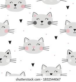 Seamless pattern with cute little cat. vector illustration. Vector print with kitten