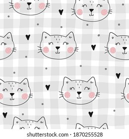 Seamless pattern with cute little cat. vector illustration. Vector print with kitten