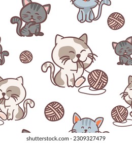 seamless pattern cute little cat. vector illustration.