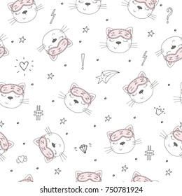 Seamless pattern with cute little cat. vector illustration.